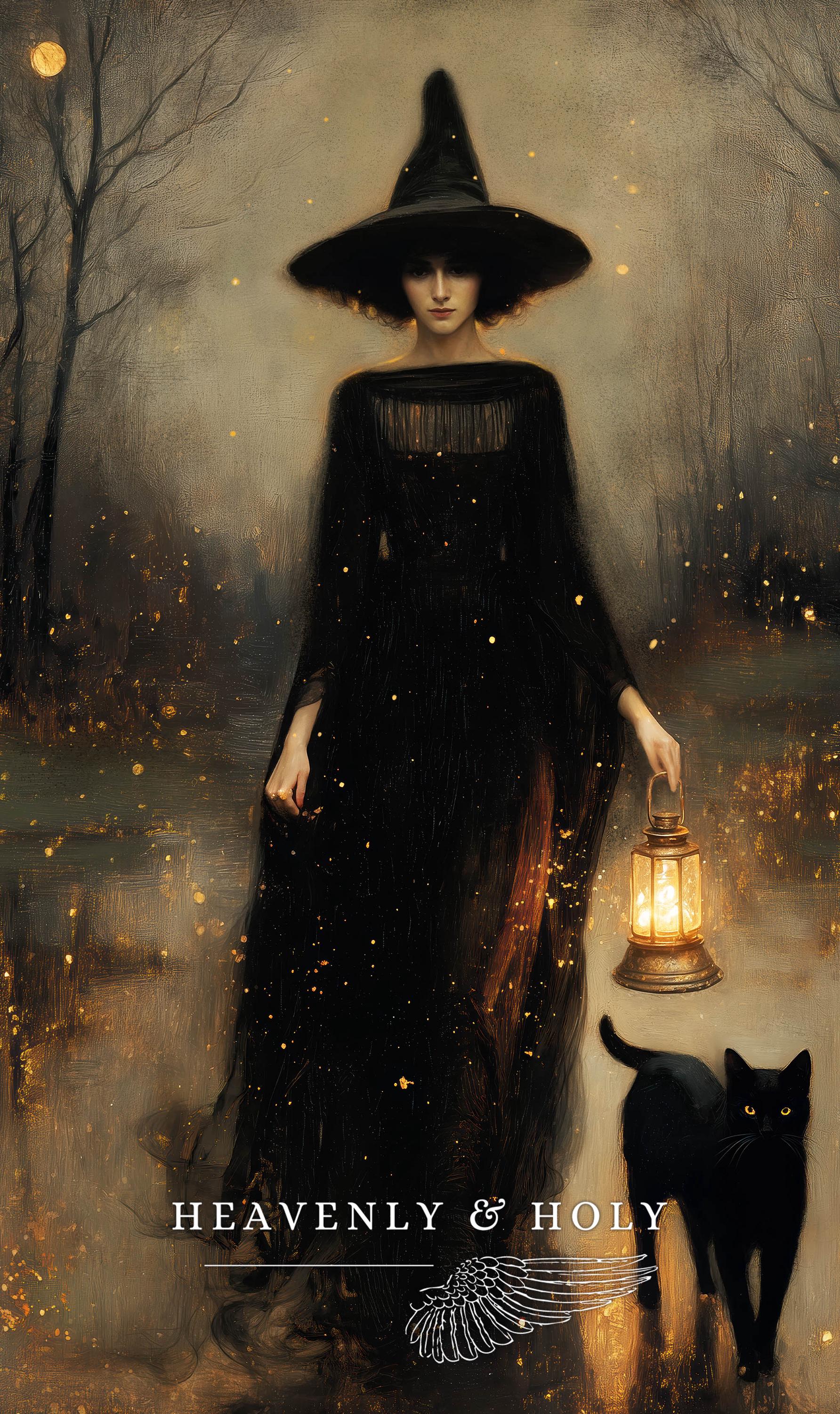 Moonlit Witch and Black Cat Art Print: Gothic Halloween Decor - Etsy