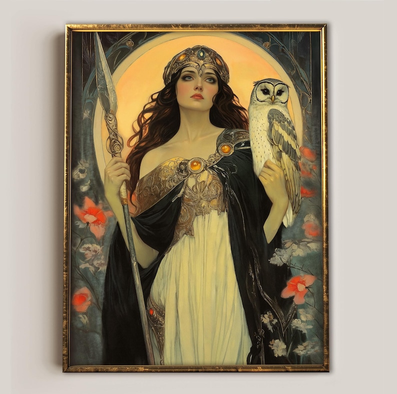 Pallas Athena Art Nouveau Print, Greek Goddess Wisdom Warrior Poster image 1