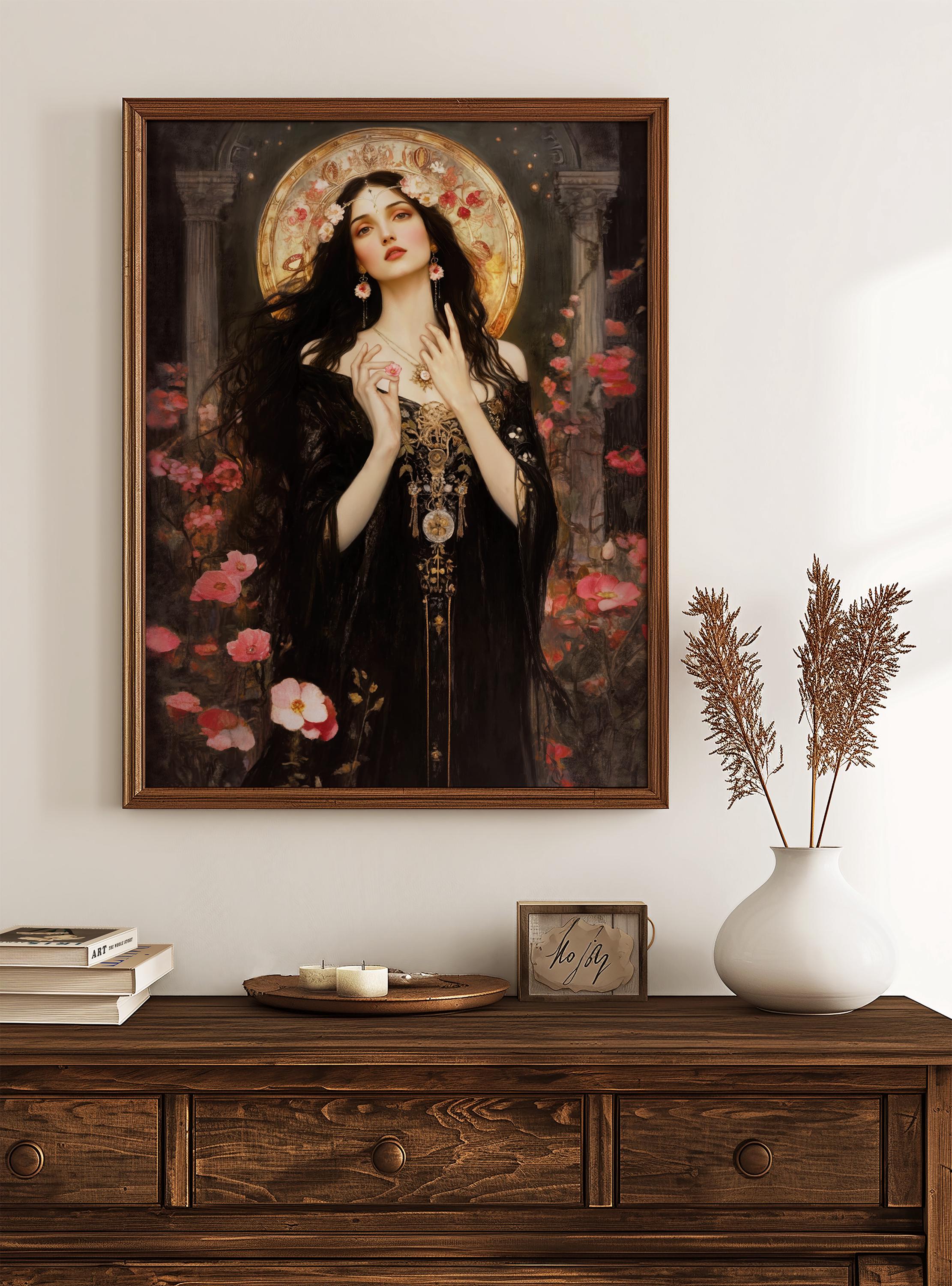Flora Goddess Art Nouveau Print, Roman Mythology Spring Floral Wall ...