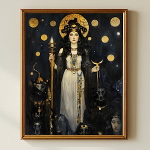 Goddess Hekate Print, Greek mythology, Witchcraft room decor, gothic wall art, pagan witchy gift, art nouveau poster, teenage girl gift.