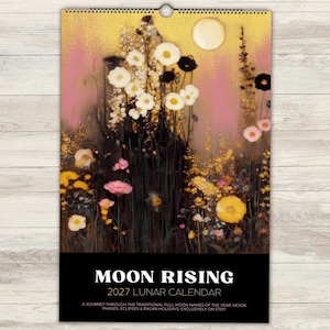 Moon Phase Calendar 2027, Large or Small lunar planner with Pagan & Christian holidays, Moody florals