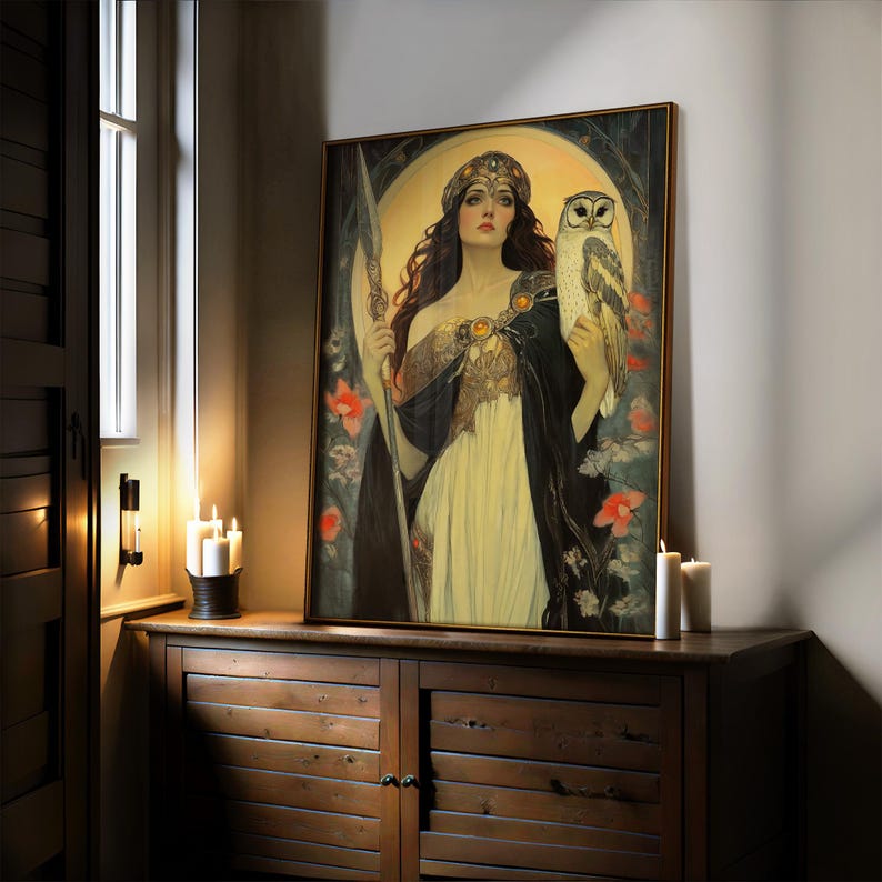 Pallas Athena Art Nouveau Print, Greek Goddess Wisdom Warrior Poster image 8