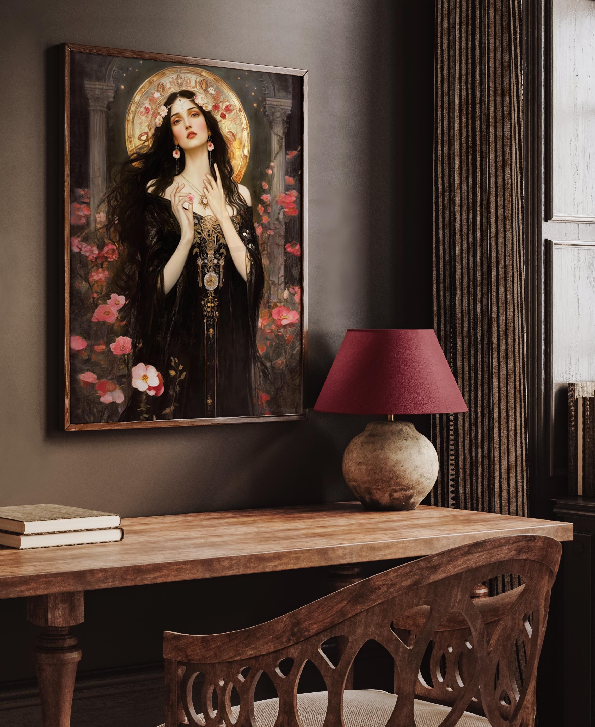 Flora Goddess Art Nouveau Print, Roman Mythology Spring Floral Wall ...