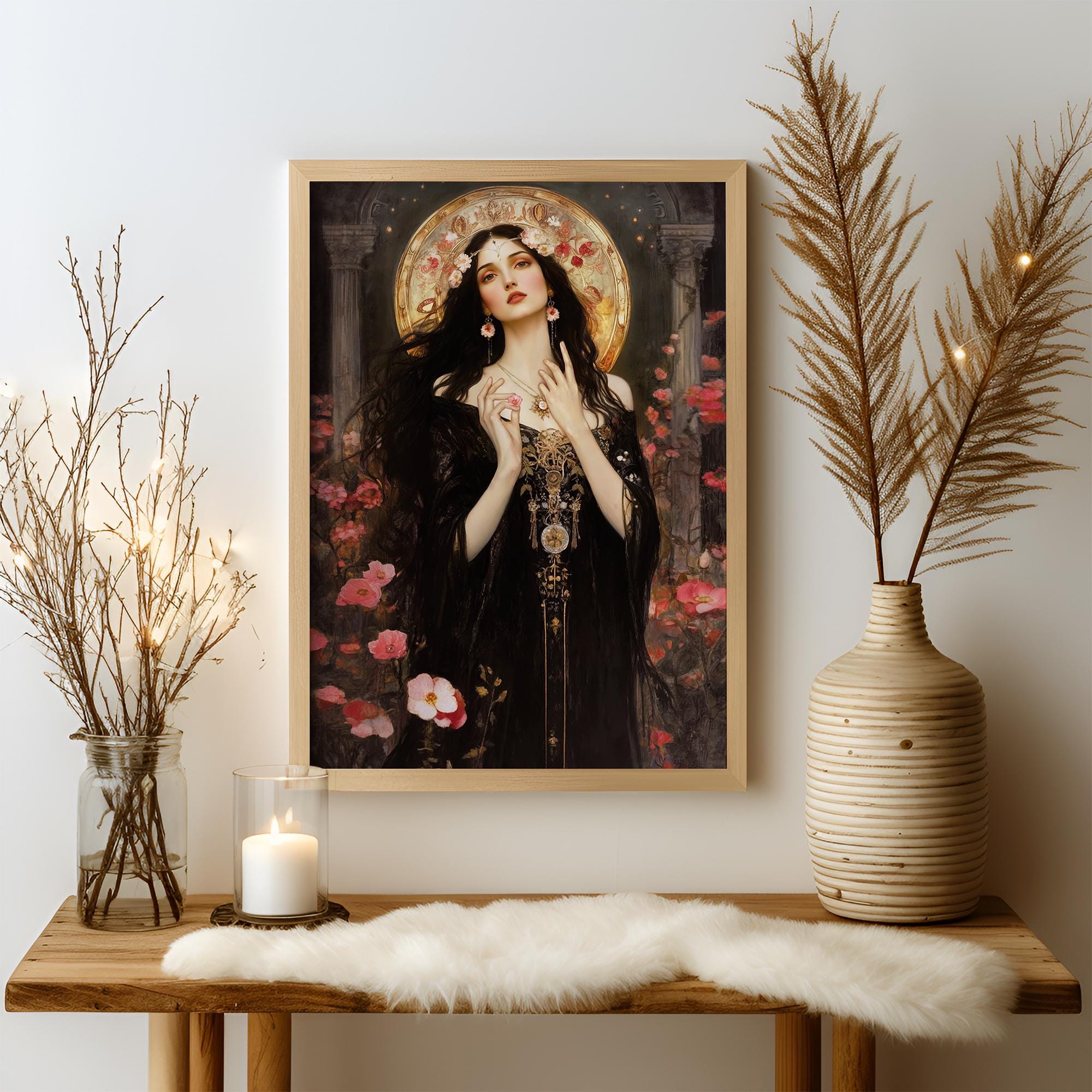 Flora Goddess Art Nouveau Print, Roman Mythology Spring Floral Wall ...
