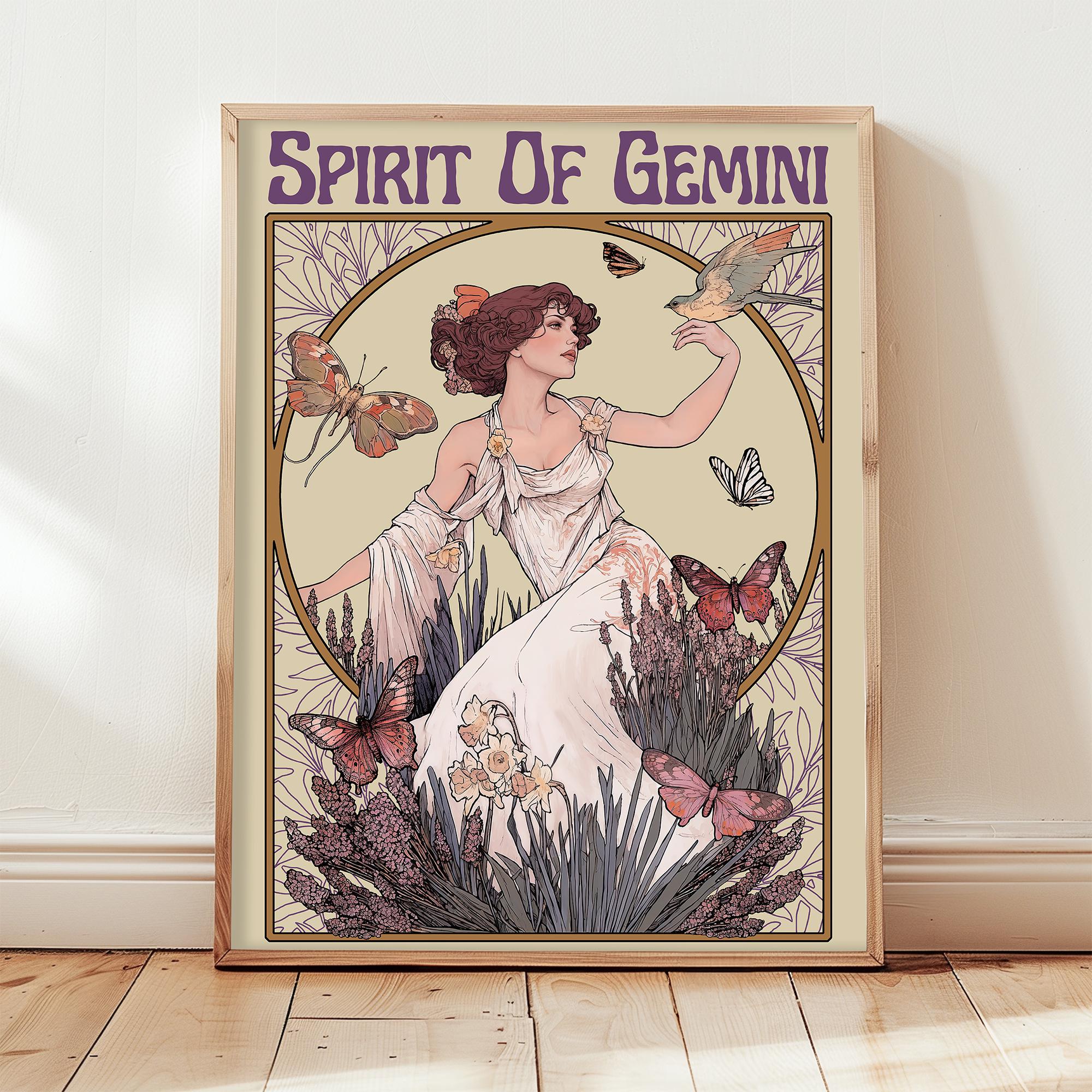 Gemini Birth Flower Poster, Vintage Zodiac Birthday Gift, Giclee Art ...