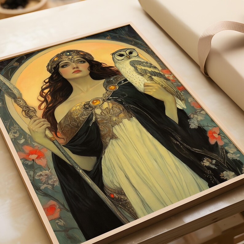 Pallas Athena Art Nouveau Print, Greek Goddess Wisdom Warrior Poster image 7