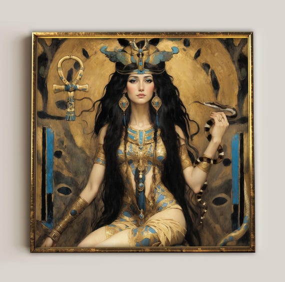 Isis print, Egyptian Goddess of magic, mythology wall art, spirituality art nouveau poster
