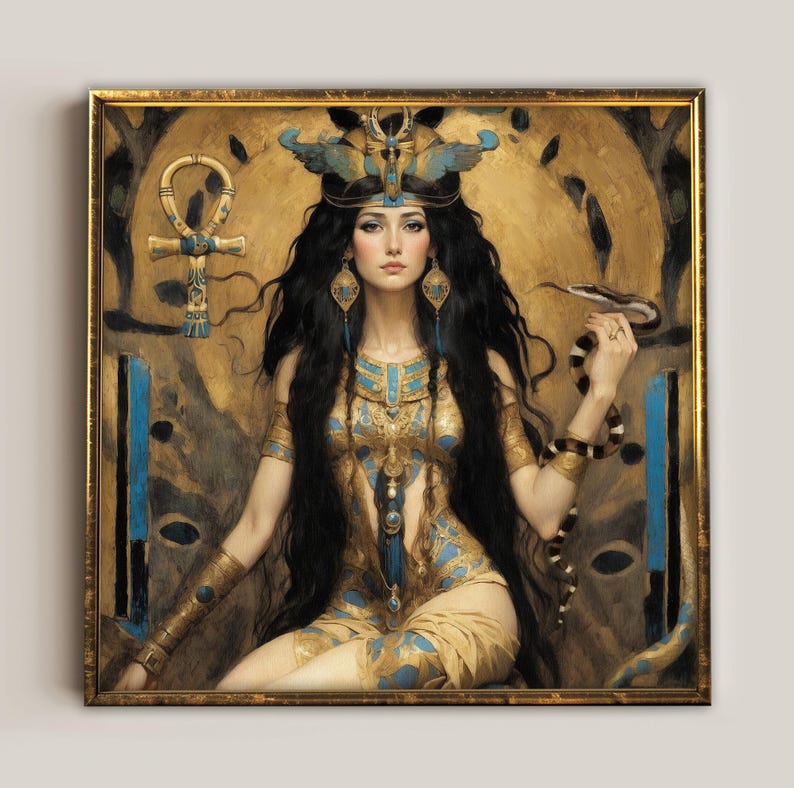 Isis Print, ägyptische Göttin der Magie, Mythologie Wandkunst, Spiritualität, Jugendstil Poster Bild 1