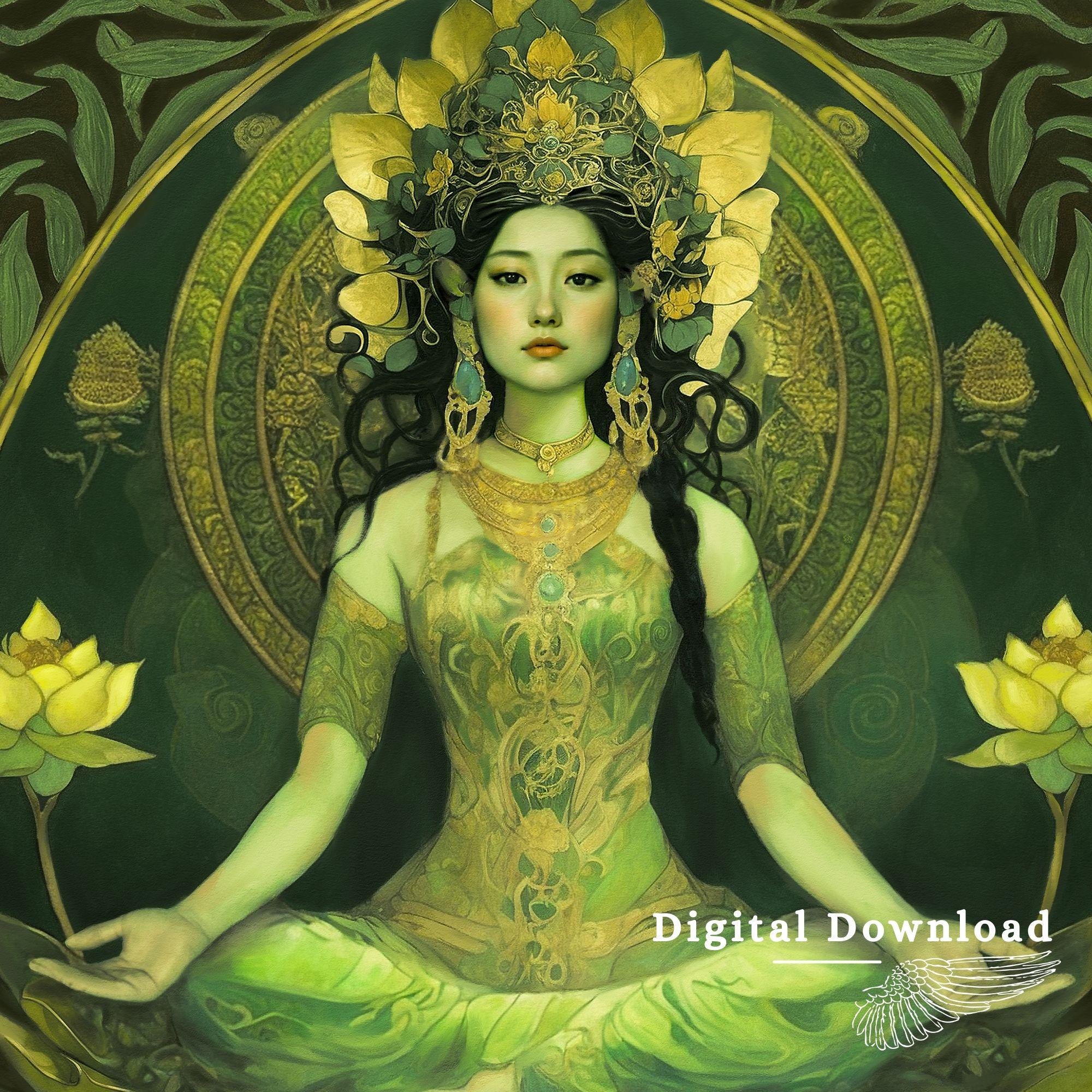 Green Tara Buddhist Printable, Meditation Room Decor Gift