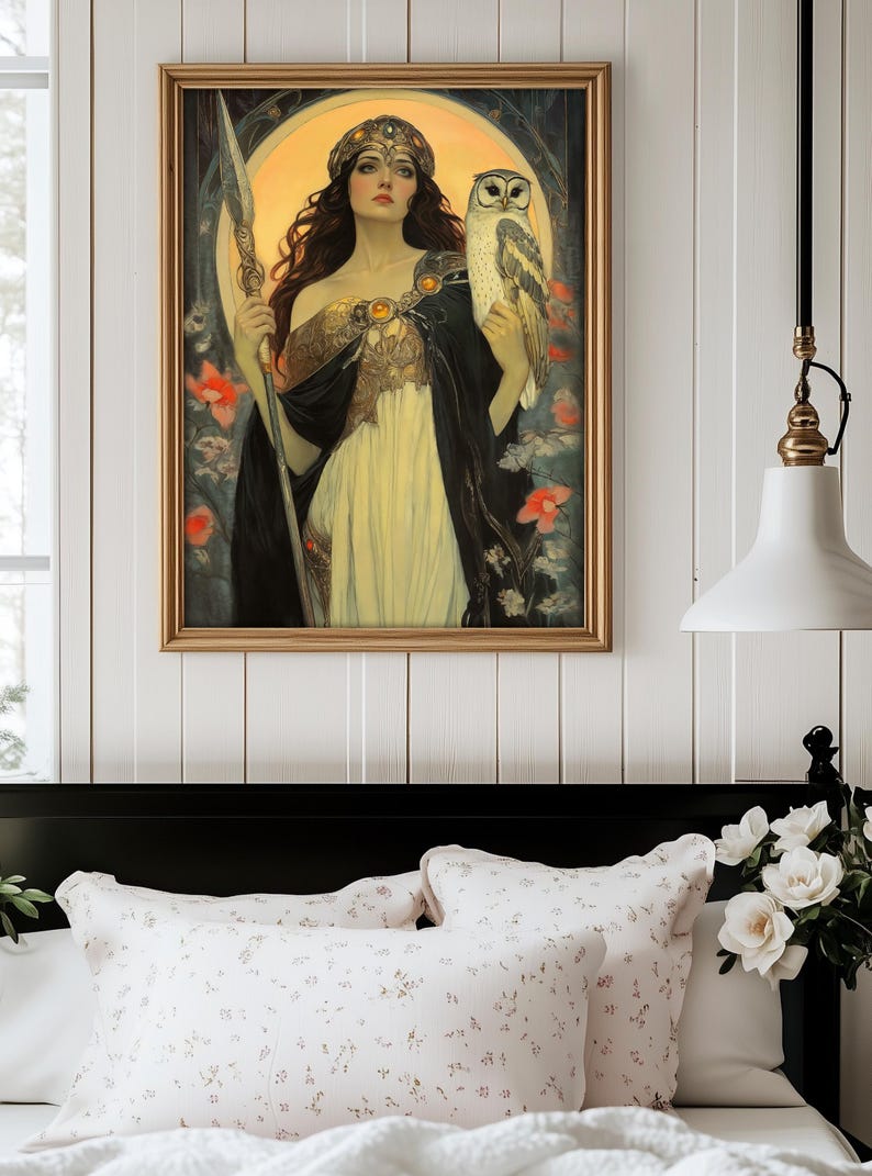 Pallas Athena Art Nouveau Print, Greek Goddess Wisdom Warrior Poster image 2