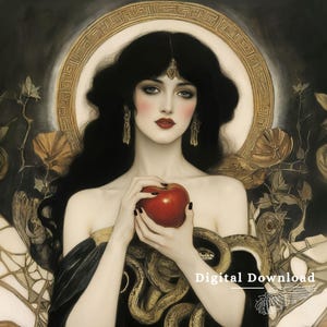 Art Nouveau Lilith Printable: Gothic Goddess, Serpent & Apple (Digital Download)
