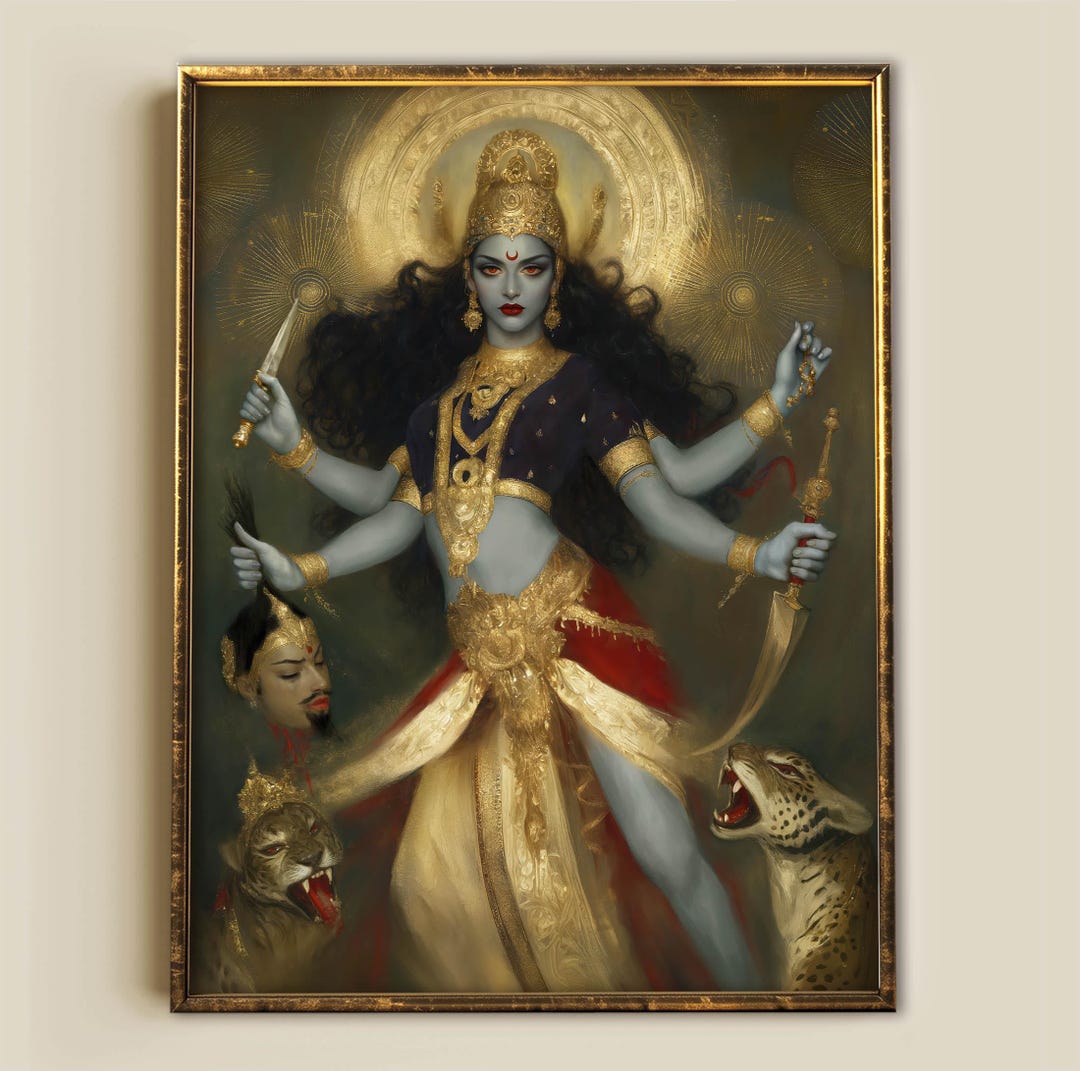 Goddess Kali Print, Divine Feminine With Leopards, Hindu Wall Art ...