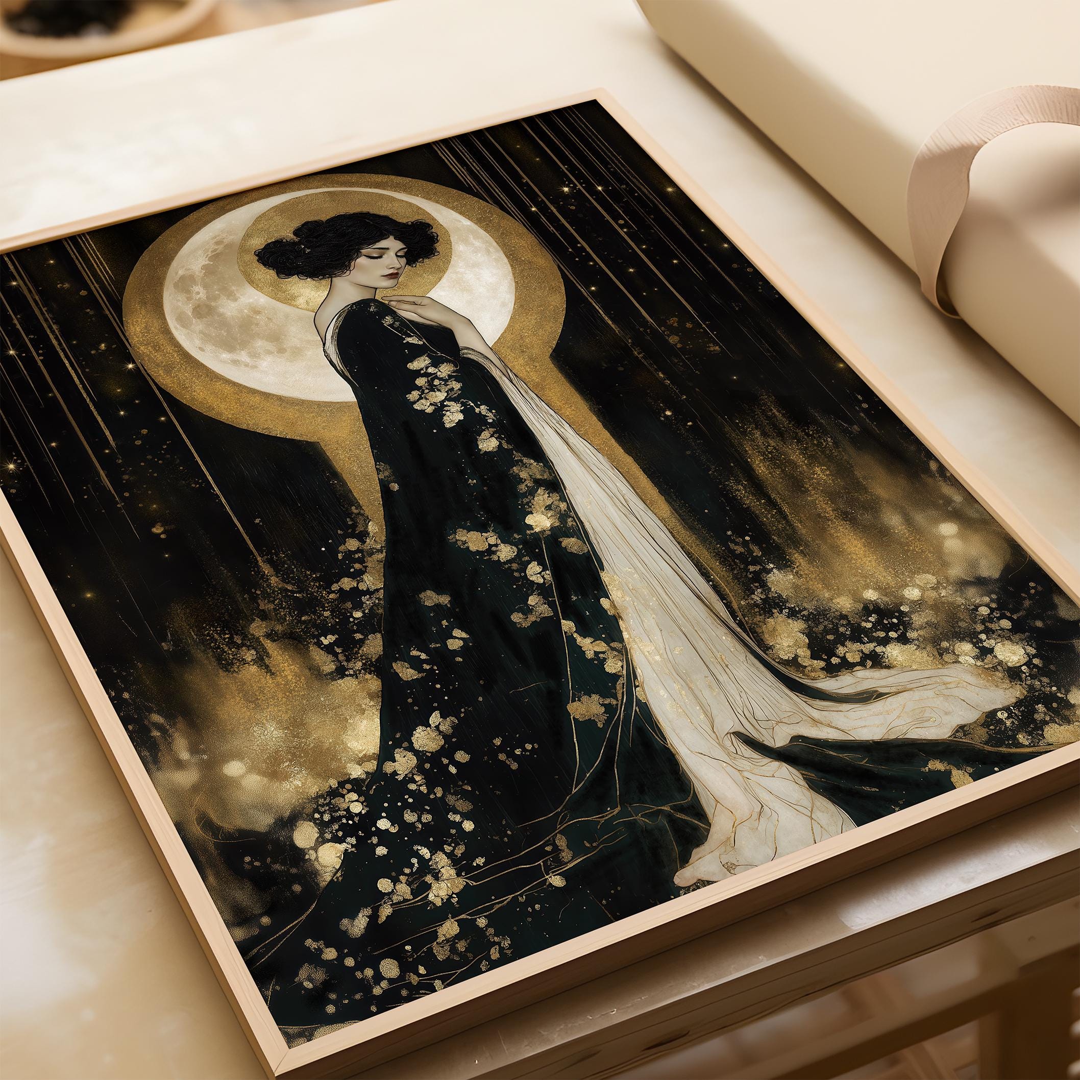 Moon Goddess Art Print, Art Nouveau, Asian Lunar Deity Giclee Wall ...