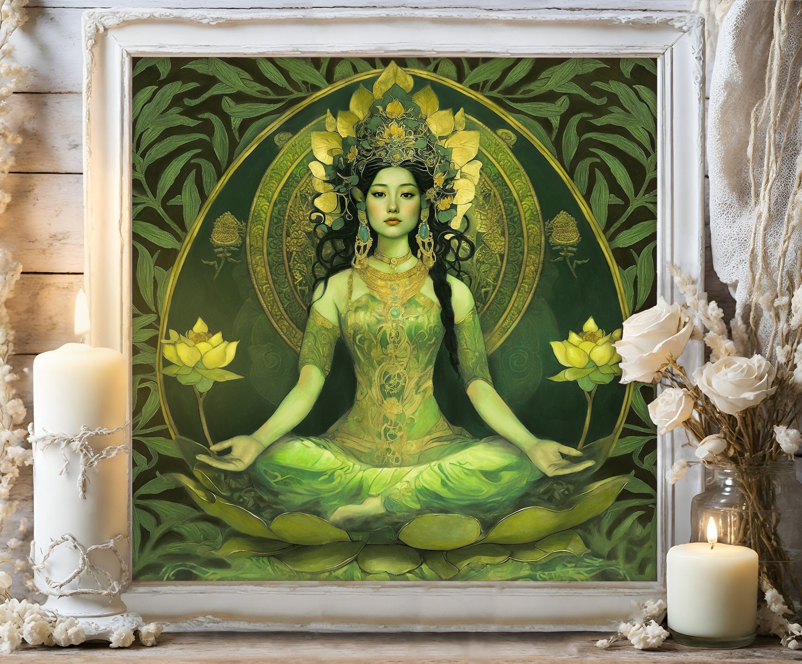 Green Tara Print, Buddhist Meditation Room Decor Gift