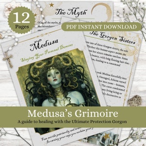 Medusa Grimoire Book Of Shadows for deity work. Goddess printable pages pdf guide. Medusa meaning in symbolism, art, myth & astrology