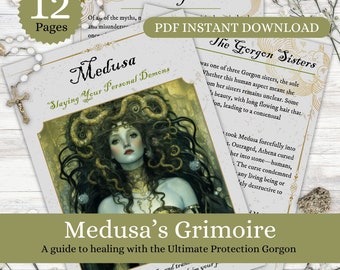 Medusa Grimoire Book Of Shadows for deity work. Goddess printable pages pdf guide. Medusa meaning in symbolism, art, myth & astrology