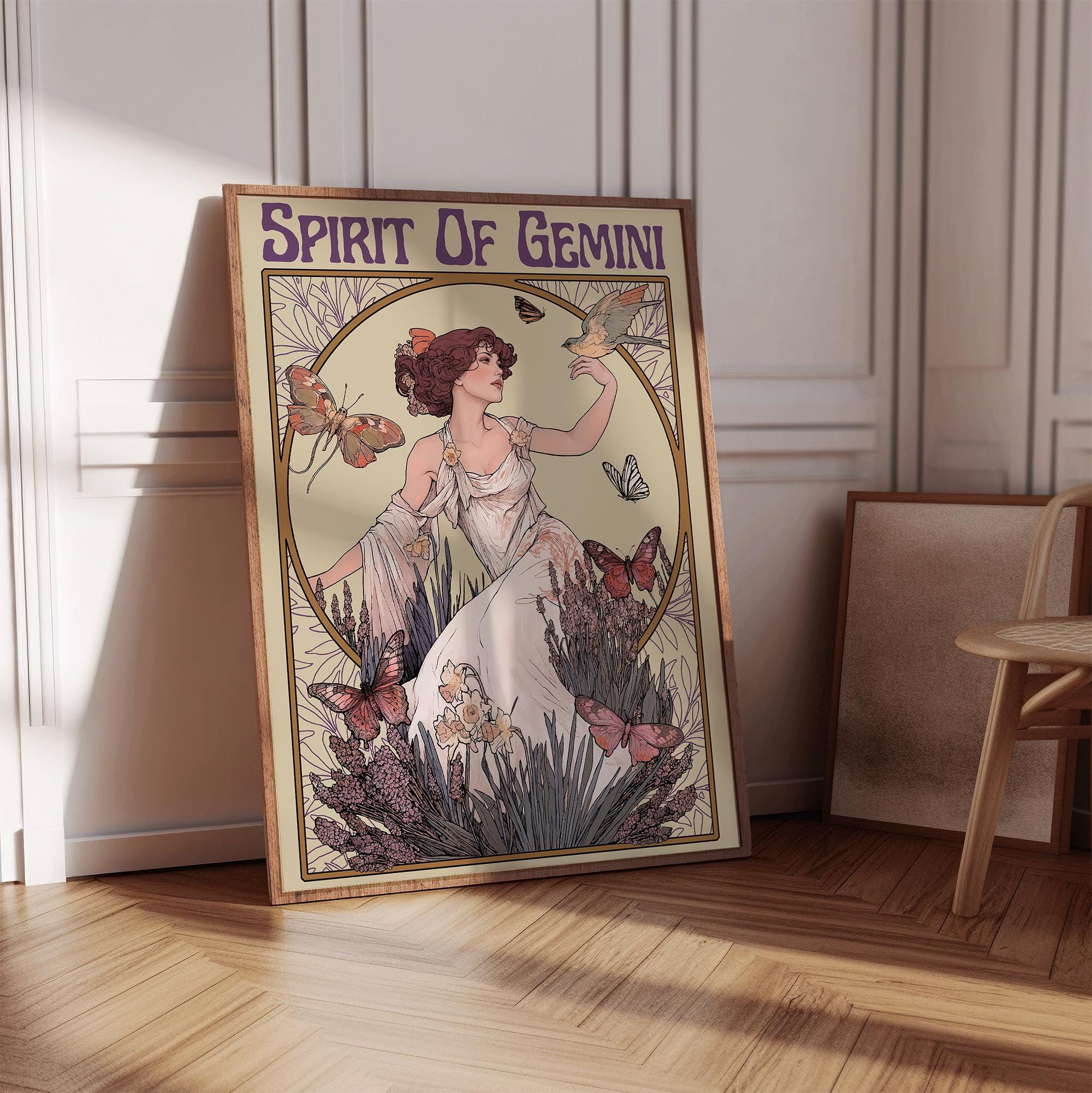 Gemini Birth Flower Poster, Vintage Zodiac Birthday Gift, Giclee Art ...
