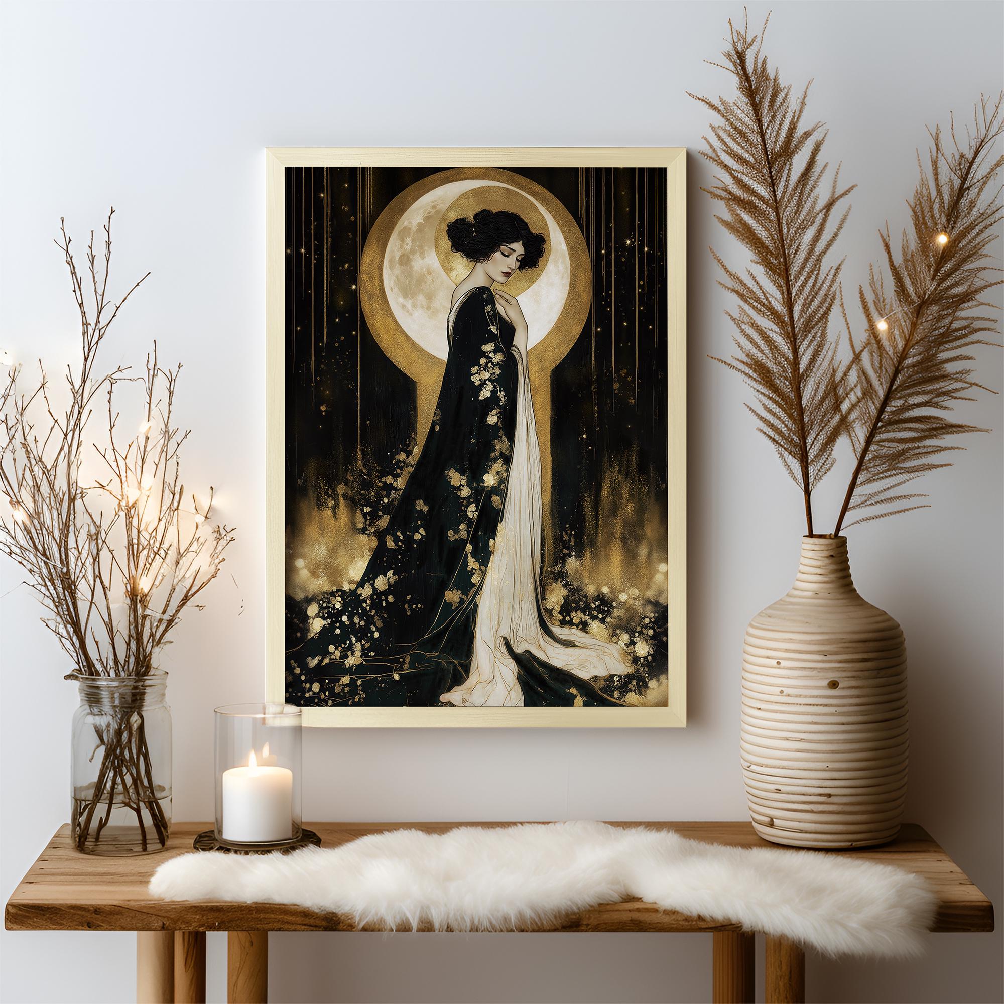 Moon Goddess Art Print, Art Nouveau, Asian Lunar Deity Giclee Wall ...