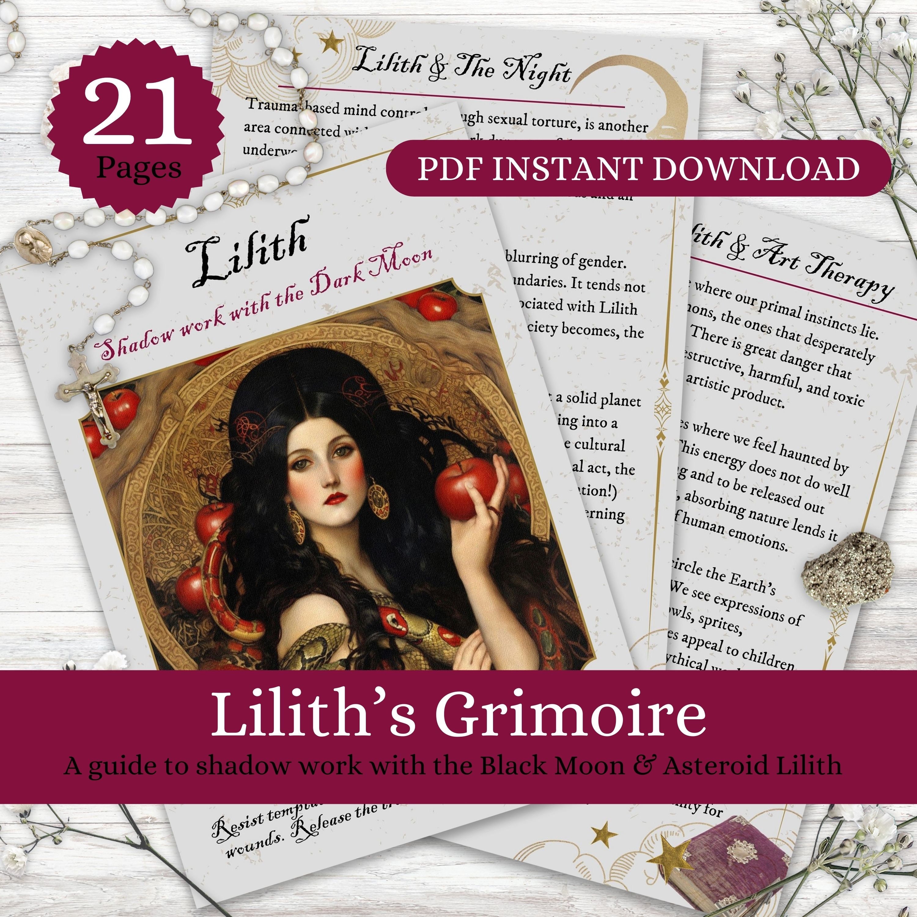 Lilith Grimoire Book Of Shadows. Goddess printable pages. Deity work pdf guide. Black Moon Lilith meaning in Symbols, Art, Myth & Astrology