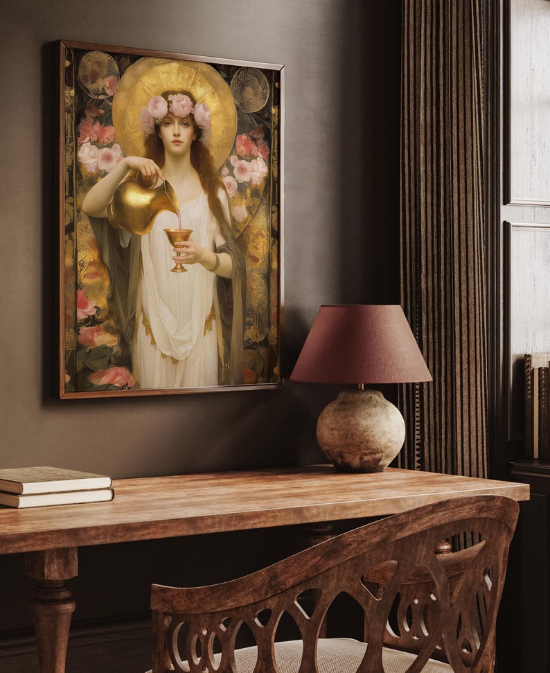 Floral Goddess Wall Art, Art Nouveau Hebe Print, Greek Mythology ...