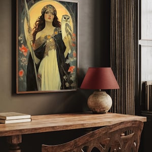 Pallas Athena Art Nouveau Print, Greek Goddess Wisdom Warrior Poster image 3