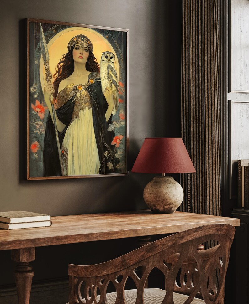 Pallas Athena Art Nouveau Print, Greek Goddess Wisdom Warrior Poster image 3