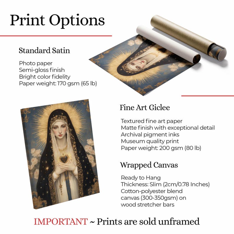 Virgin Mary print, Art Nouveau Giclee Catholic icon religious wall art, Our Lady Canvas, Mother gift 28" x 40" Inches