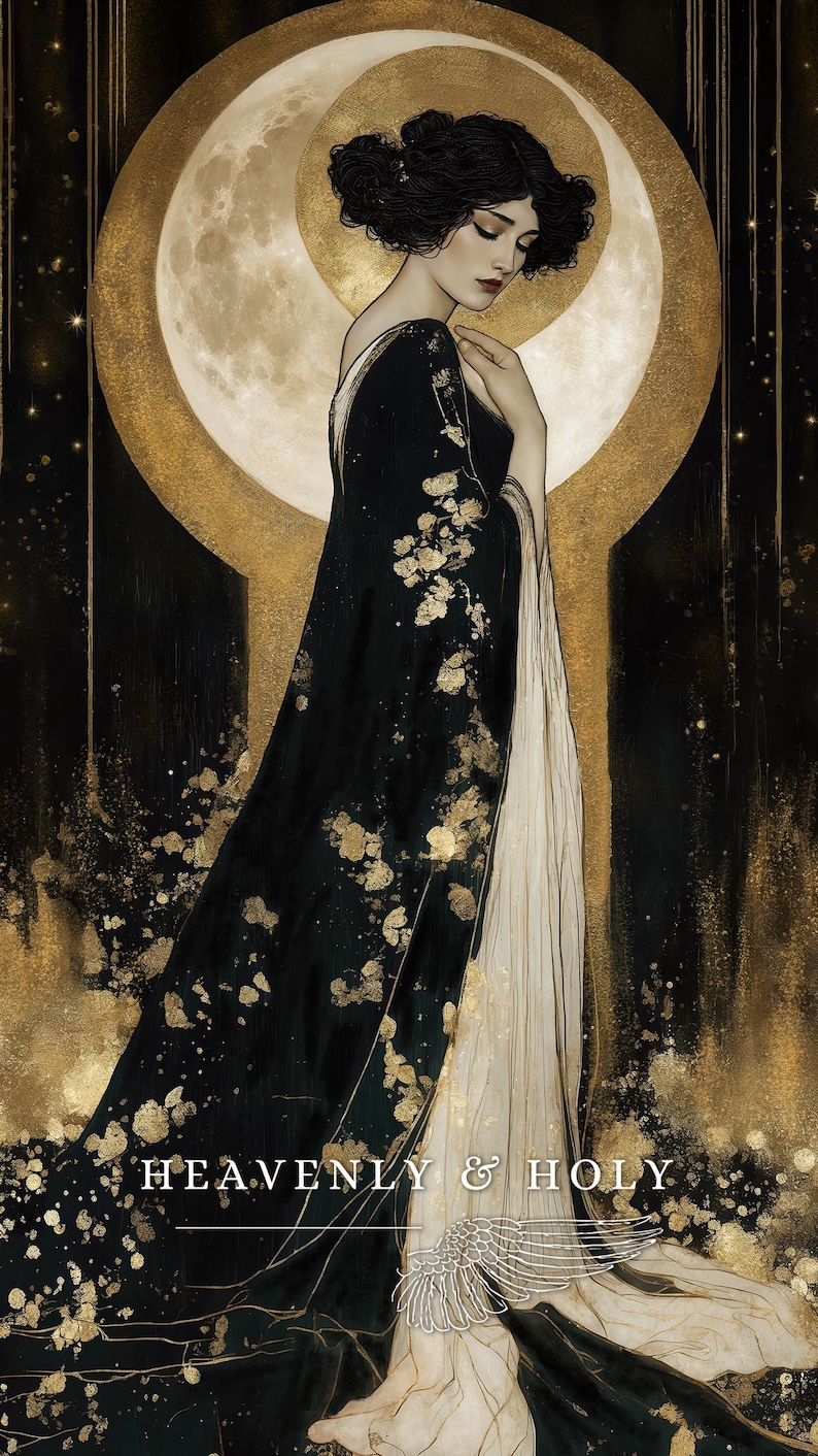 Moon Goddess Art Print, Art Nouveau, Asian Lunar Deity Giclee Wall ...