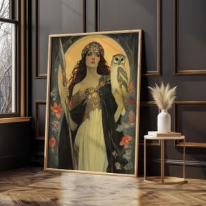 Pallas Athena Art Nouveau Print, Greek Goddess Wisdom Warrior Poster 30" x 40" Inches