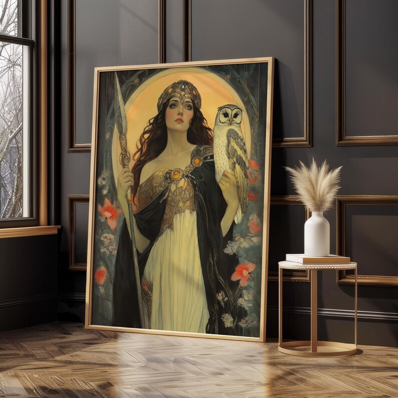 Pallas Athena Art Nouveau Print, Greek Goddess Wisdom Warrior Poster 30" x 40" Inches