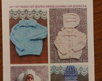 16"- 24"Cable and Garter Stitch Cardigan and Hat Knitting Pattern