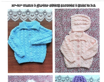 16"to 24" PDF Cable and Garter Stitch Jackets and Hats Knitting Pattern