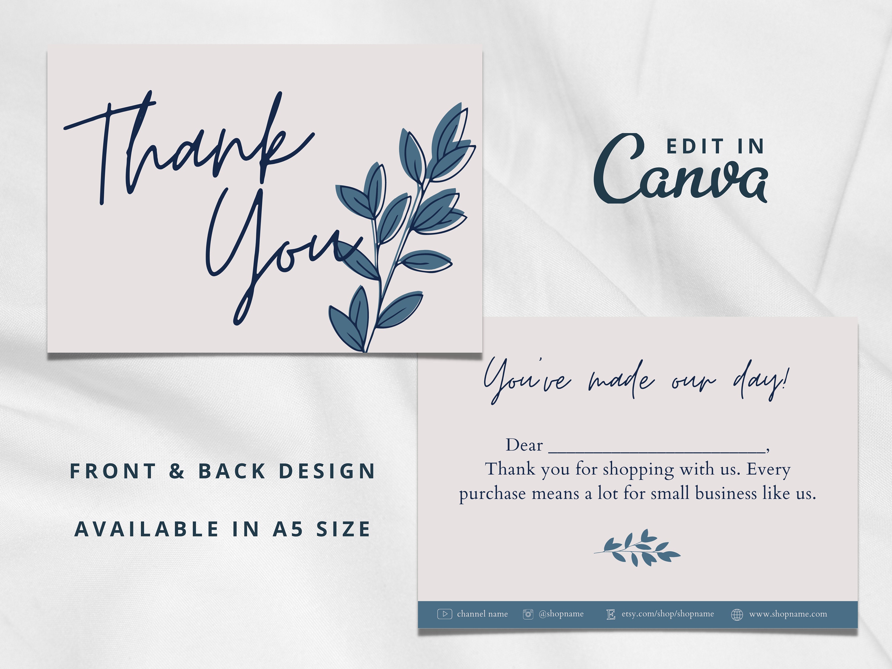 Editable Double sided Thank You Card Template Design for Etsy Business