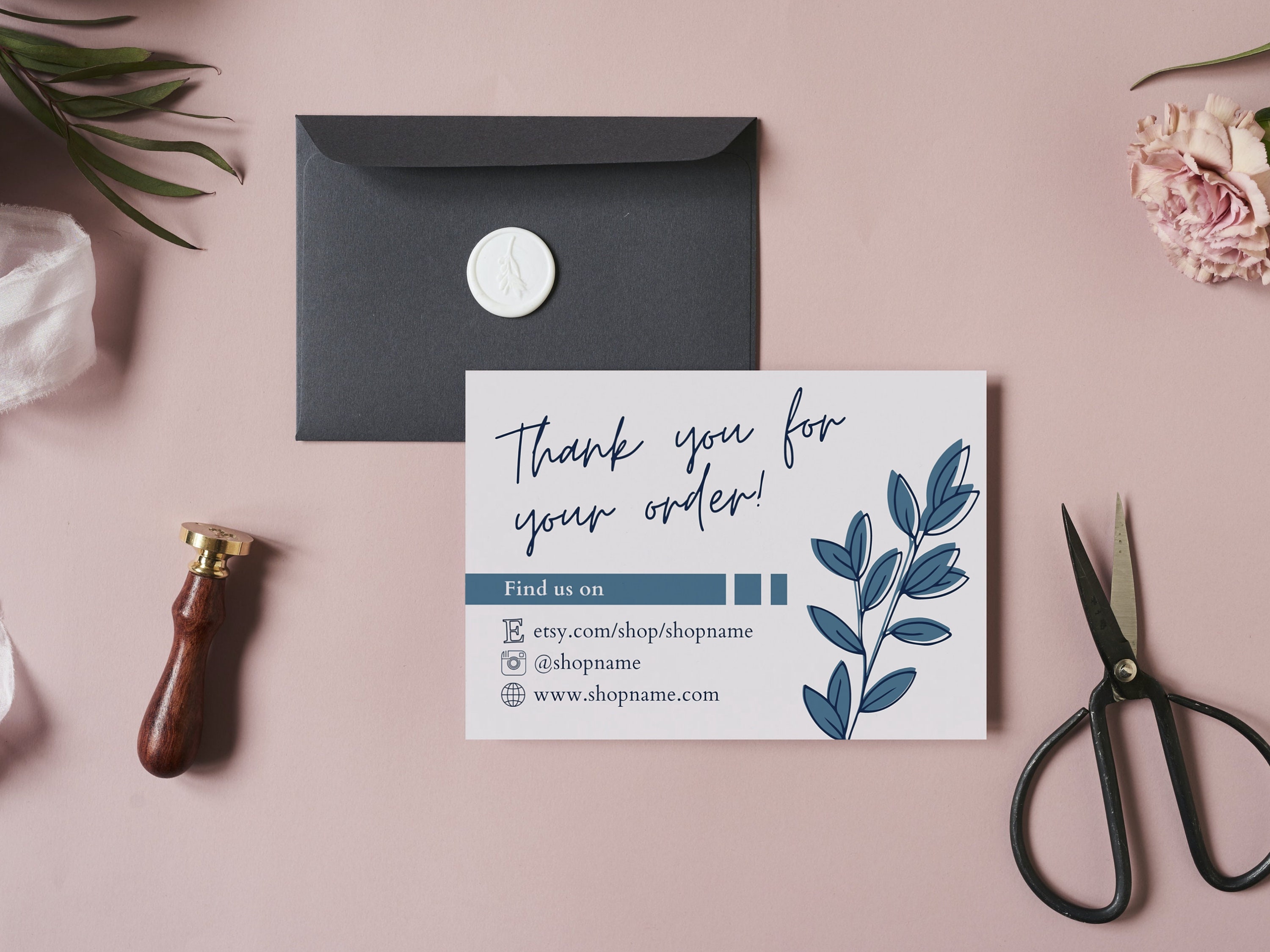 Editable One Sided Thank You Card Template Design for Etsy Business, Canva Foliage Thank You ...