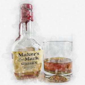 Maker&#39;s Mark Whiskey Bottle & Glass | Photo Digital Download | Wall Art \ Photo Sketch