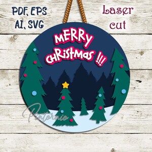 Árboles de Navidad svg Signo de bosque Signo festivo Vector de bosque de Navidad Corte láser Archivo de corte láser Lindo signo S6