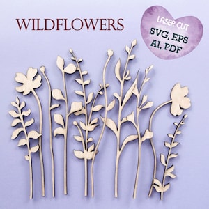 Fichier découpé au laser Svg de fleurs sauvages Fleur coupée au laser Bouquet en bois Cricut Svg Glowforge Svg Bundle de fleurs Modèle de fleurs sauvages Fleur en bois R41