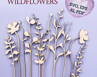 Wildflower svg Laser cut file Laser cut flower Wooden bouquet Cricut svg Glowforge svg Flowers bundle Wildflower template Wooden flower  R41