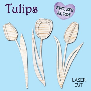 Svg tulipe fleur fleurs de printemps découpées au laser Tulipes vecteur Svg bouquet fleurs en couches svg fichier découpé au laser lot de fleurs plantes en bois R1