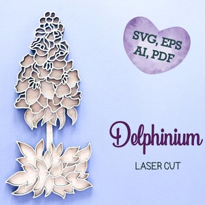 Delphinium svg Birth month flower svg Laser cut file Delphinium laser cut Flower svg Botanical svg Laser cut flower Floral svg R74