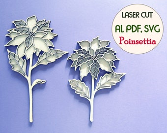 Poinsettia svg Noël svg Design d’hiver Poinsettia découpé au laser fleur Découpée au laser Pieu végétal Botanique svg Fichier découpé au laser Floral svg R91