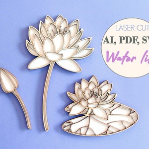 Nénuphar svg Fleur découpée au laser Pieu végétal Bundle svg Botanique svg Fichier découpé au laser Floral svg Fleur svg Nénuphar découpé au laser R98 image 1