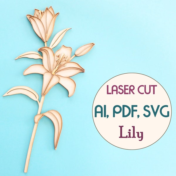 Lily svg Laser cut file Plant stake Flower svg Bundle svg Botanical svg Laser cut flower Floral svg R87