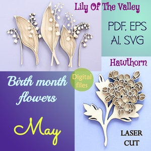 Naissance du mois de mai fleurs svg muguet svg branches svg fleurs sauvages svg fleur svg fleur découpée au laser floral découpé au laser svg R1