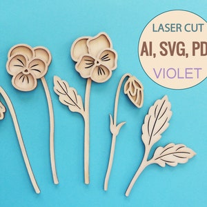 Laser cut file Violet svg Flower svg Bundle svg Botanical svg Laser cut flower Floral svg R85