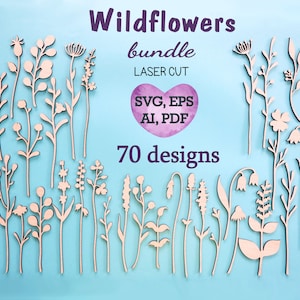 Wildflowers svg Plants svg Laser cut file Laser cut flower Wooden bouquet svg Flowers bundle Wild flower template Wooden flowers R44