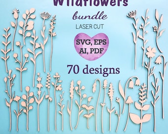 Wildflowers svg Plants svg Laser cut file Laser cut flower Wooden bouquet svg Flowers bundle Wild flower template Wooden flowers R44