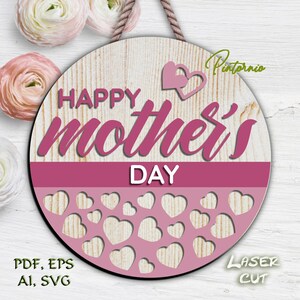 Festa della mamma in formato SVG, Cuore in formato SVG, Buona festa della mamma, Segno della famiglia, File del segno della mamma, Ti amo mamma vettore, Progetto Glowforge, Appendiabiti per porta in formato SVG S1