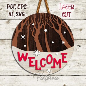 Bosque de Navidad svg Bosque signo Árboles de Navidad vector Corte láser Año nuevo svg Árbol corte láser archivo Madera svg S5