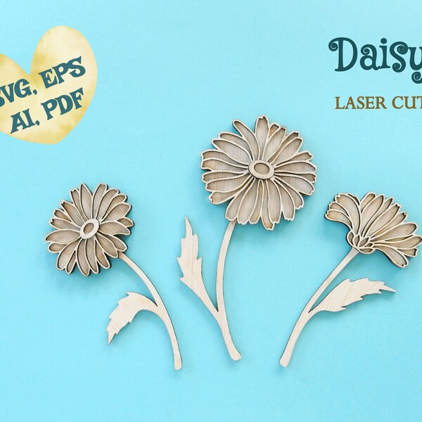 Daisy svg Wooden flowers Wildflower svg Laser cut file Leaves svg Flower svg Botanical svg Laser cut flower Floral svg R73